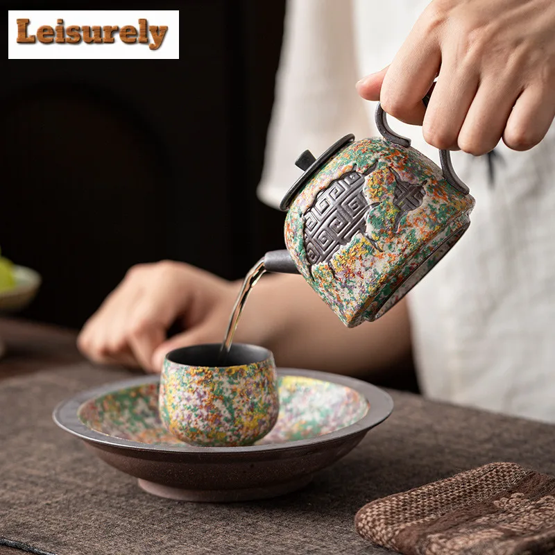 210ml Fretwork Teapot Retro Tea Infuser Pot Household Tea Maker Kettle With Ball Hole Tea Ceremony Accessories Collection Craft