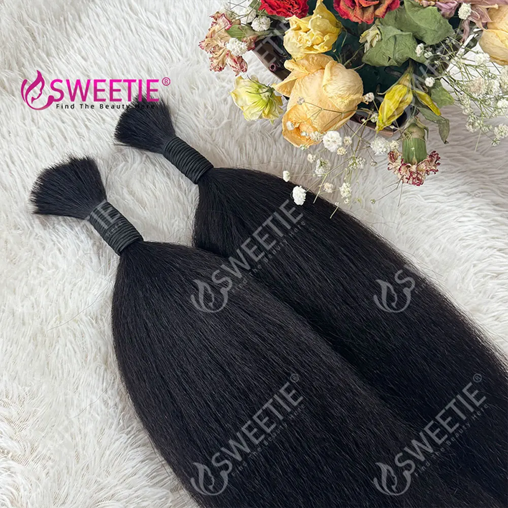 Relaxed Yaki Straight Raw Vietnamese Bulk Bone Straight Bulk And Braiding Hair No Weft Human Hair Bulk Extensions Bundles 1