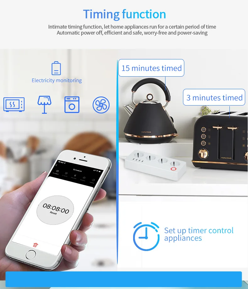 TUYA Smart Power Strip WiFi Socket EU 16A With Power Monitor Timing Function USB