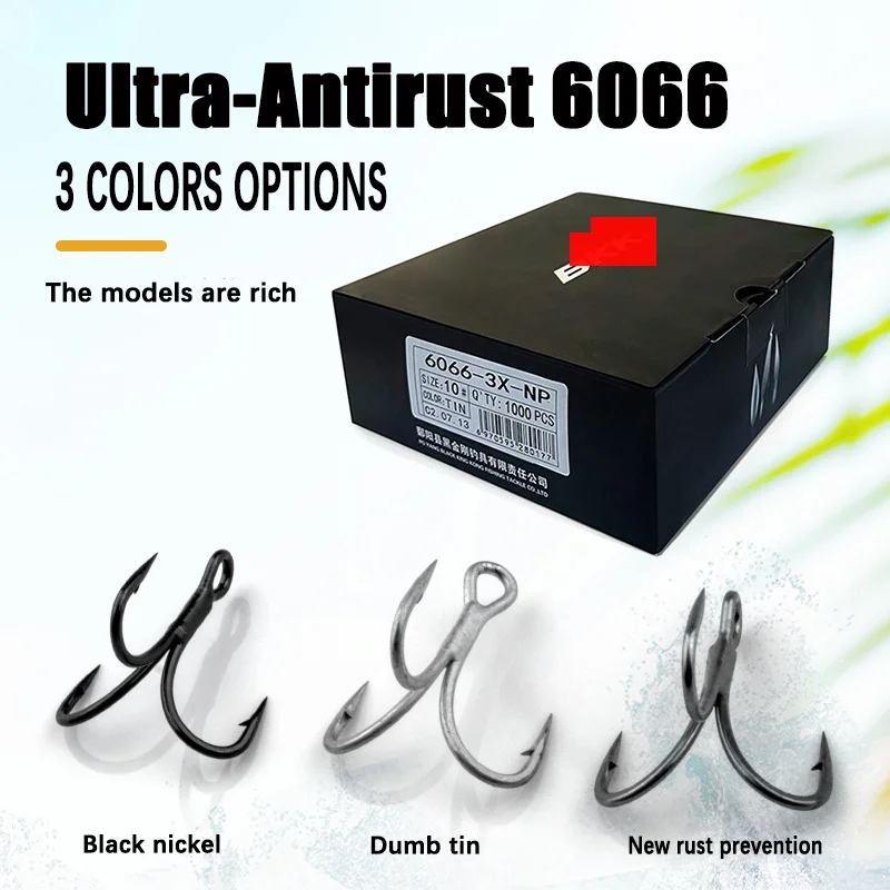 12pcs Fishing Hook High Carbon Steel Treble Hooks Ultra-Antirust 6066 Black Nickel Corrosion Prevention for Lure Accessories