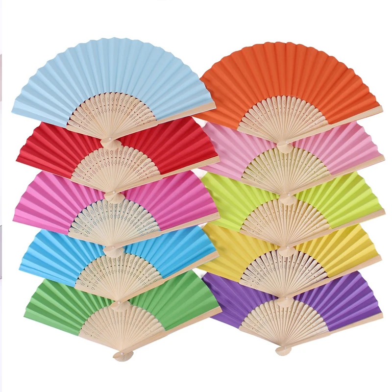 Folding Fan Hand Held Paper Folding Party Decorative Fashionable Simple Decorative Blank Candy Colored can DIY