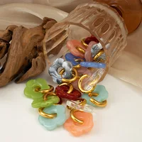 Cute Resin Colorful Flower Charms Earring Gold Color Circle Ear Buckle Hoop Earrings Fashion Jewelry for Women 5