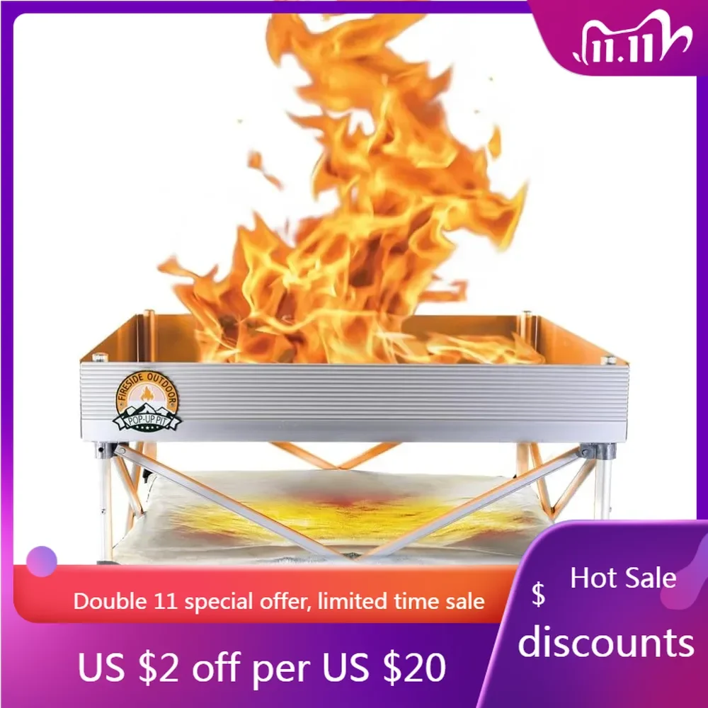 Pop-Up Fire Pit | Portable and Lightweight | Fullsize 24 Inch | Weight 8 lbs.  Never Rust Fire Pit  Included Heat Shield