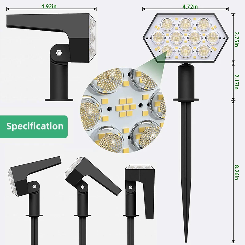 KHTO Solar Lights Outdoor  92 LED Solar Spot Lights Outdoor IP67 Waterproof Solar Garden Lights 2 In 1 for Yard Garden Porch