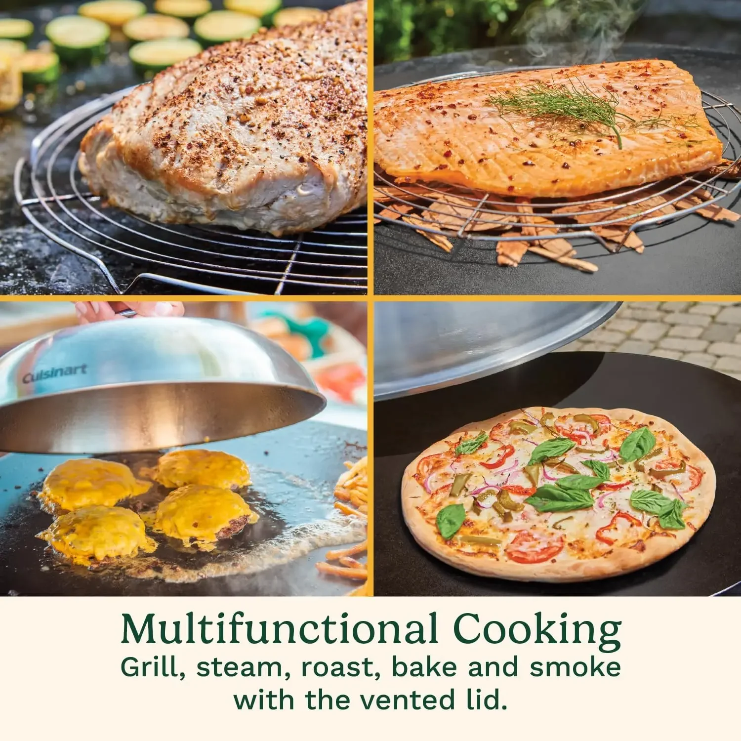 NEW-360° Griddle Outdoor Cooking Center, 22” Round Flat Top Grill with Stainless Steel Vented Lid, Folding Prep Table, 30,000 BT