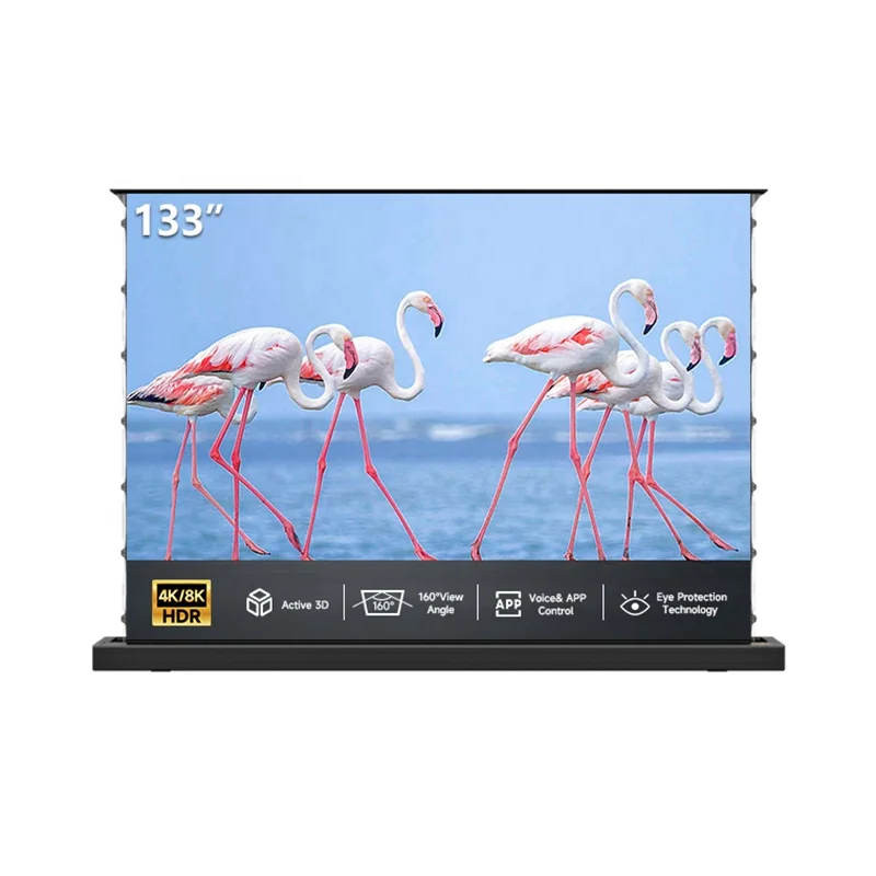 New Arrival 133Inch Reflective Portable ALR HD 8K 3D Rollable Laser TV Electric Floor Rising Projector Screen future reference studio 4k audioweave motorized acoustically transparent white electric in ceiling projector screen ft at7