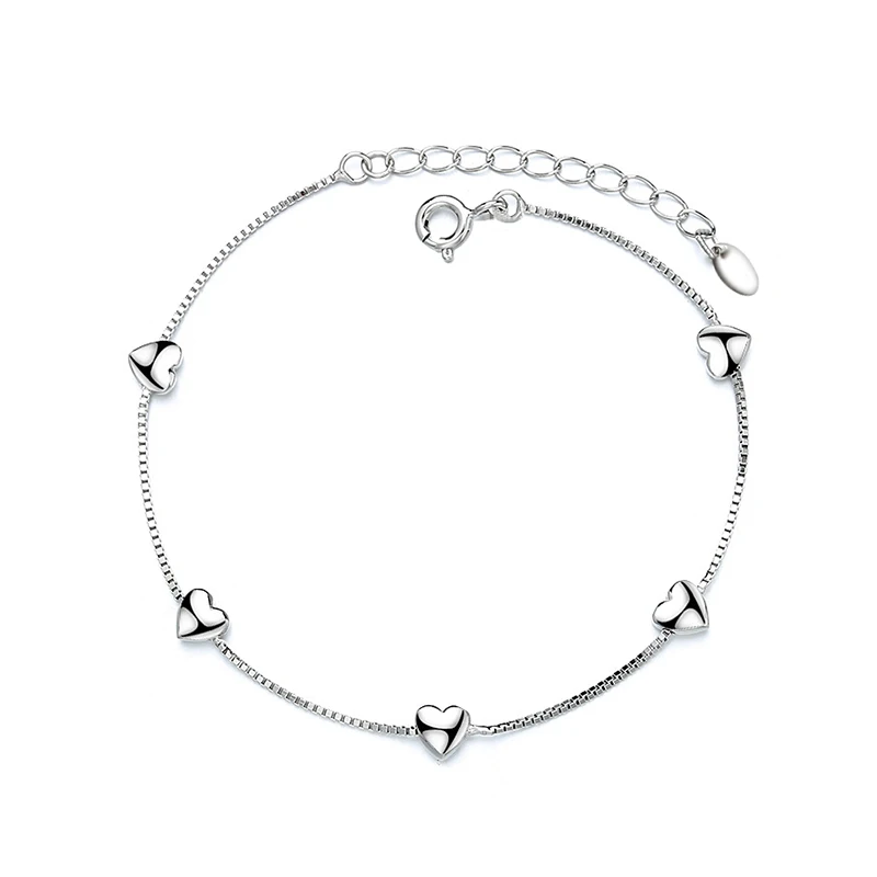 

Korean Bracelets Sterling Silver S925 personality Simple Glossy Heart-shaped Box chain Women's Bracelet jewelry