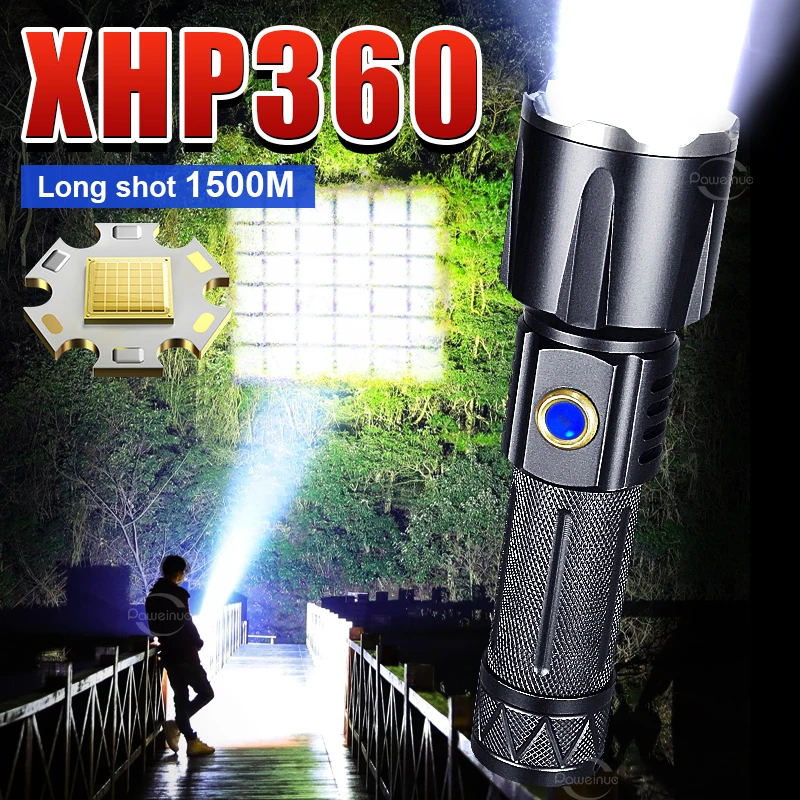 Xhp360 Mini Lampe de Poche 5 Niveaux Télescopique Zoomable Super
