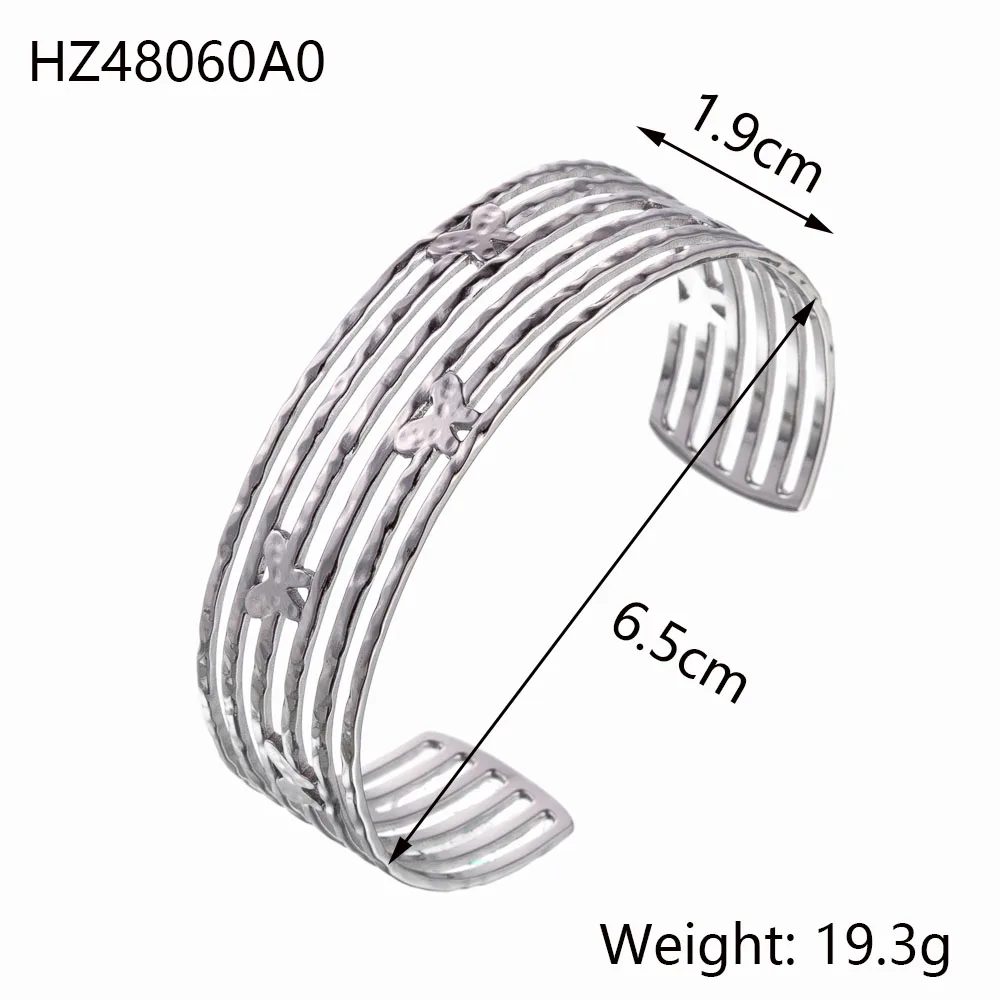 CARLIDANA Fashion Waterproof Stainless Steel Silver Color Bracelets Geometric Multilayers Open Adjustable Women Bracelets