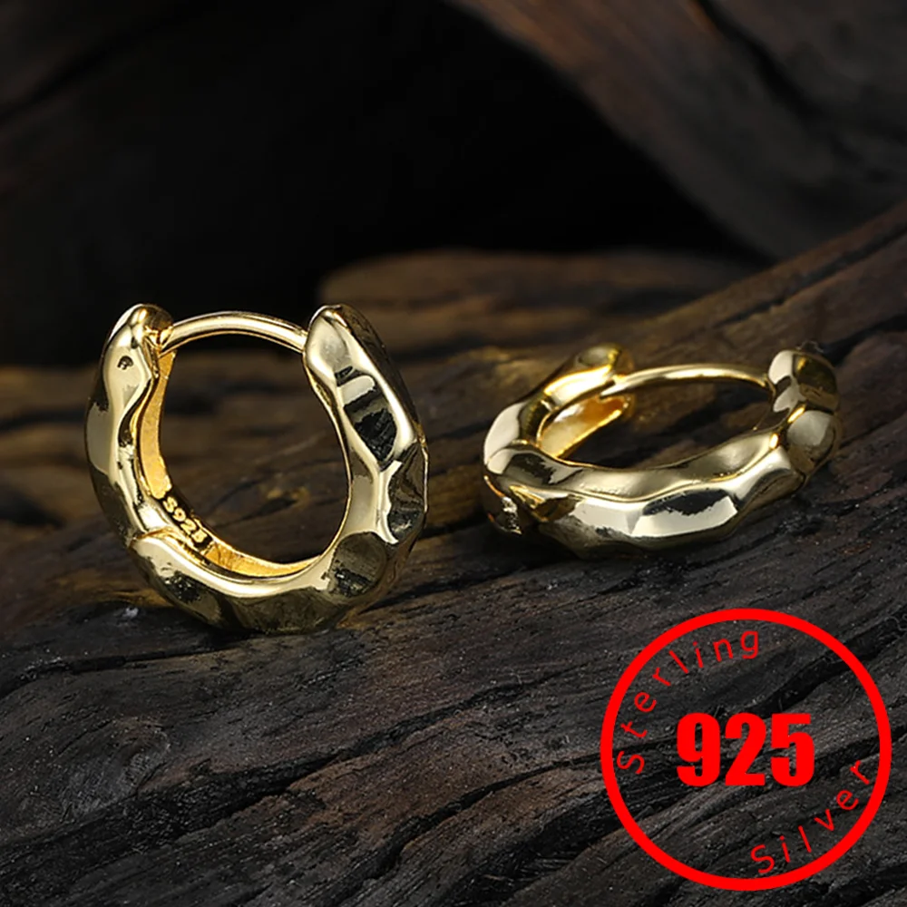 Metal Texture Irregular Circle Hoop Earrings for Women Stamp 925 Sterling Silver Geometric Ear Buckle Trendy Jewelry pendientes