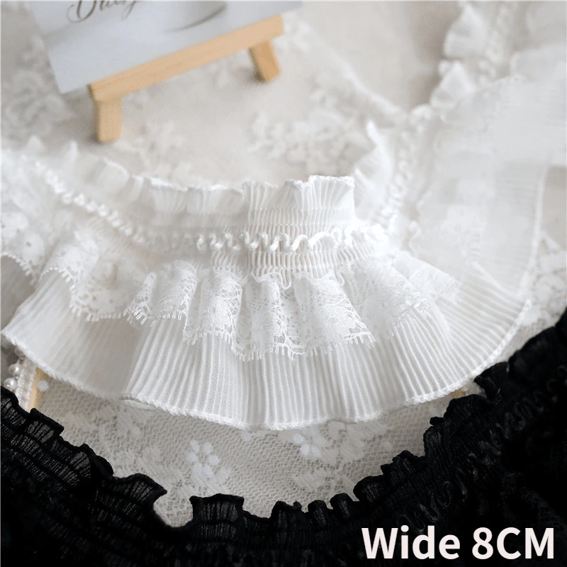 Lace Fabric Chiffon Lace Fabric 8CM Wide Chiffon Stretch Lace Needlework Elastic Ruffle Trim Ribbon Frills Collar Fringe For Sewing Apparel Fabric