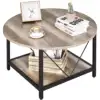 Round Coffee Table with Storage, Rustic Living Room Tables with Sturdy Metal Legs, OAK 5