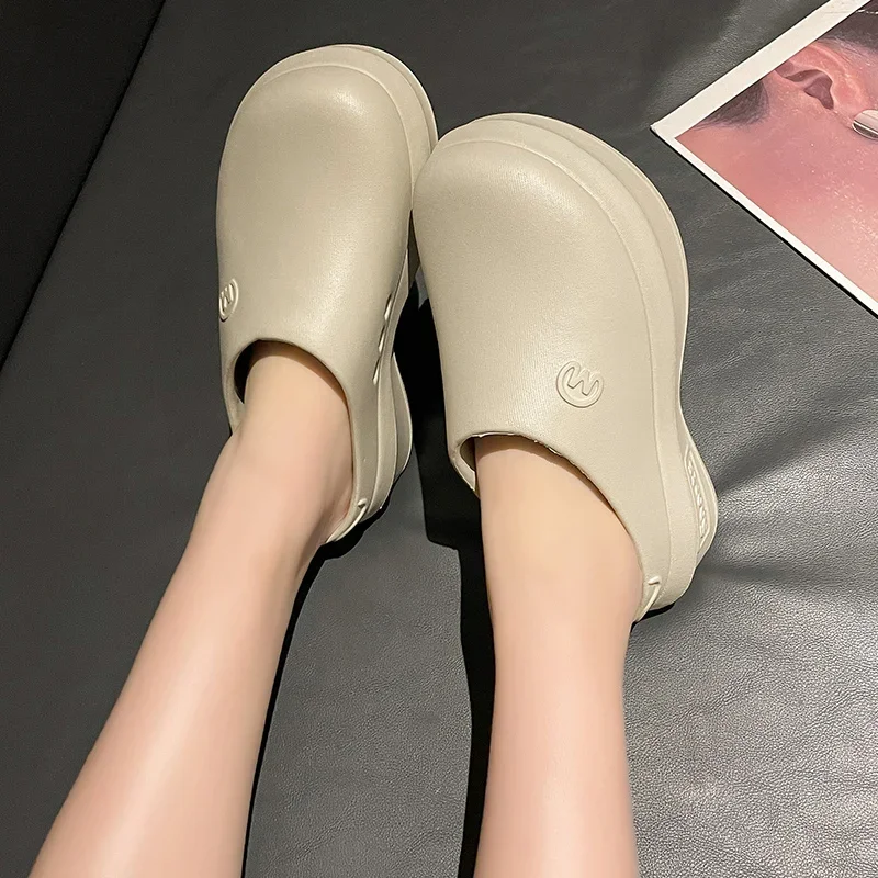 New Women's Hole Shoes Summer EVA Thick Sole Elevated Sandals Comfortable Anti Slip Baotou Beach Garden Shoes Indoor Slippers 6
