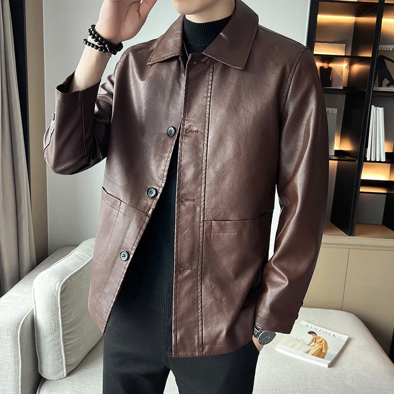 Slim Leather Jacket Coat Men Business Casual Autumn winter Dress windbreaker mens Blazer faux leather jacket leather jackets men winter jacket