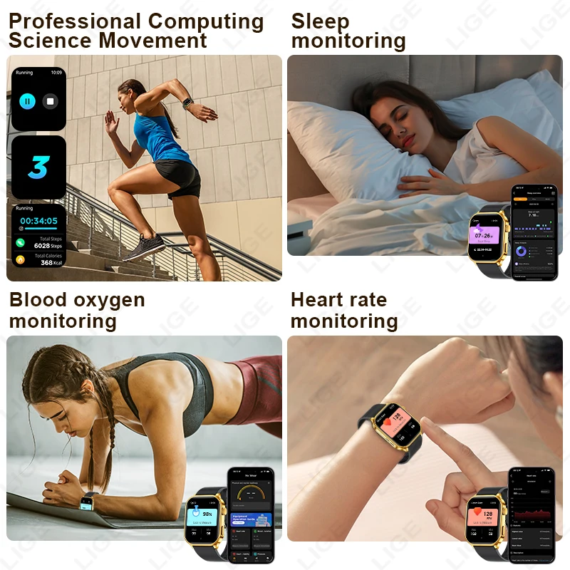 LIGE Voice Calling Smart Watch Men Women 2.01 Inch Ultra Blood Pressure Health Monitor 100+ Sports Fitness Bluetooth Smartwatch