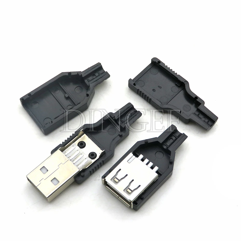 10-Pack Type A USB Plug Socket Connectors with Black Plastic Covers