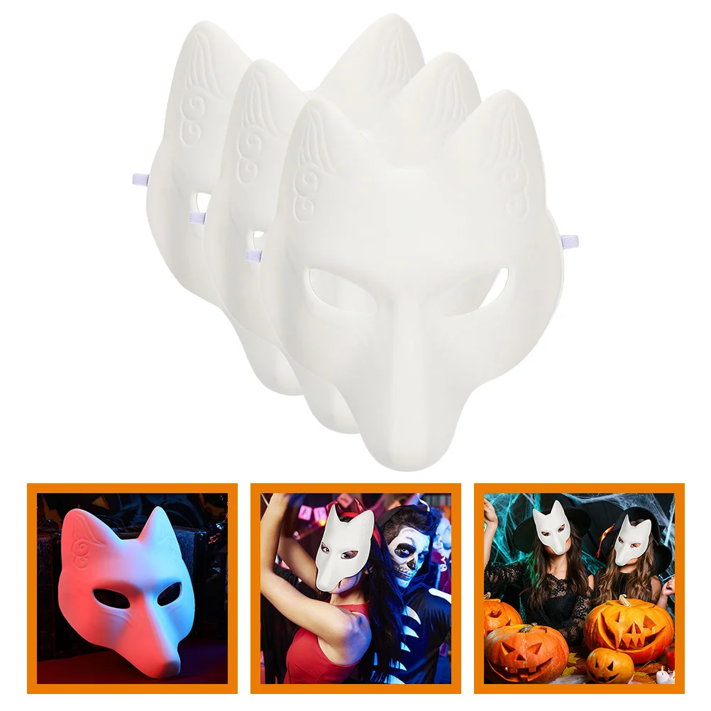 

3 Pcs Halloween Fox Mask White Paper Blank Unpainted Cosplay Masquerade Party Costume Accessories DIY Hallowen Masks Pu Props