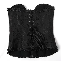 Femmes surbuste Corset Korset Basques Floral dentelle haut Bustier Jacquard Lingerie Corselet 3