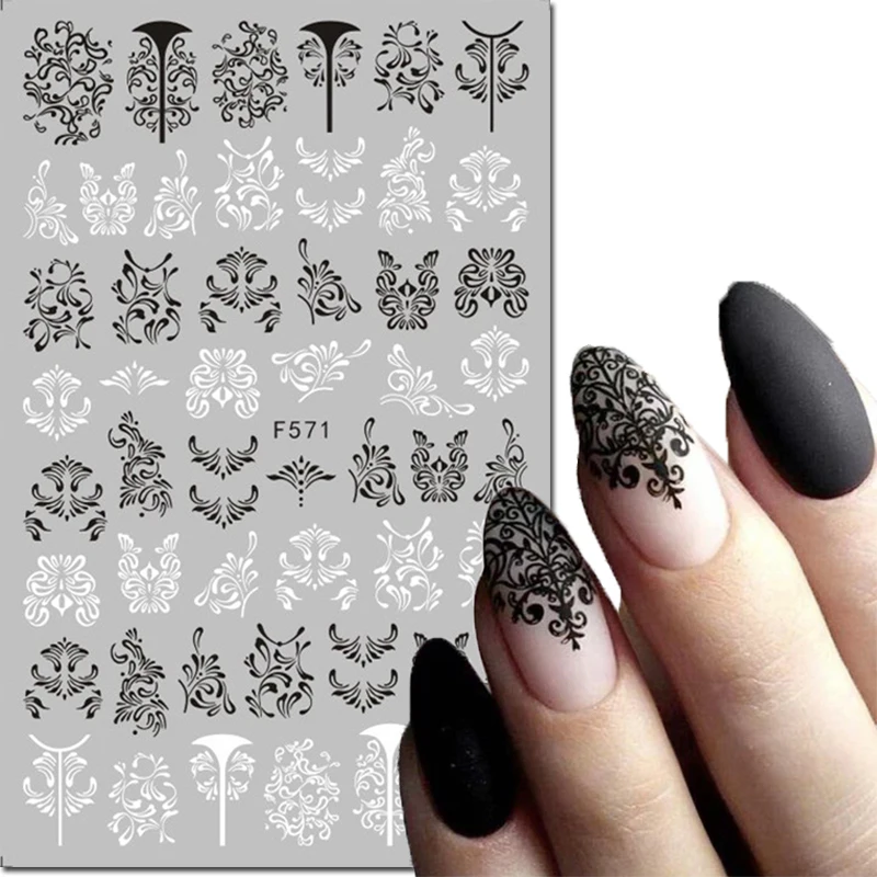 3d Nail Art Decals Geometric Lines Black White Laces Tropical Palms Leaves Flowers Nail Stickers Decoration For Nail Tips Beauty 5