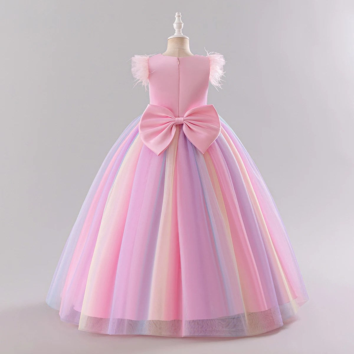Shiny Toddler Stunning Little Big Girls Feather Sleeves Flower Girl Birthday Party Pageant Formal Holiday Christmas Dress 3