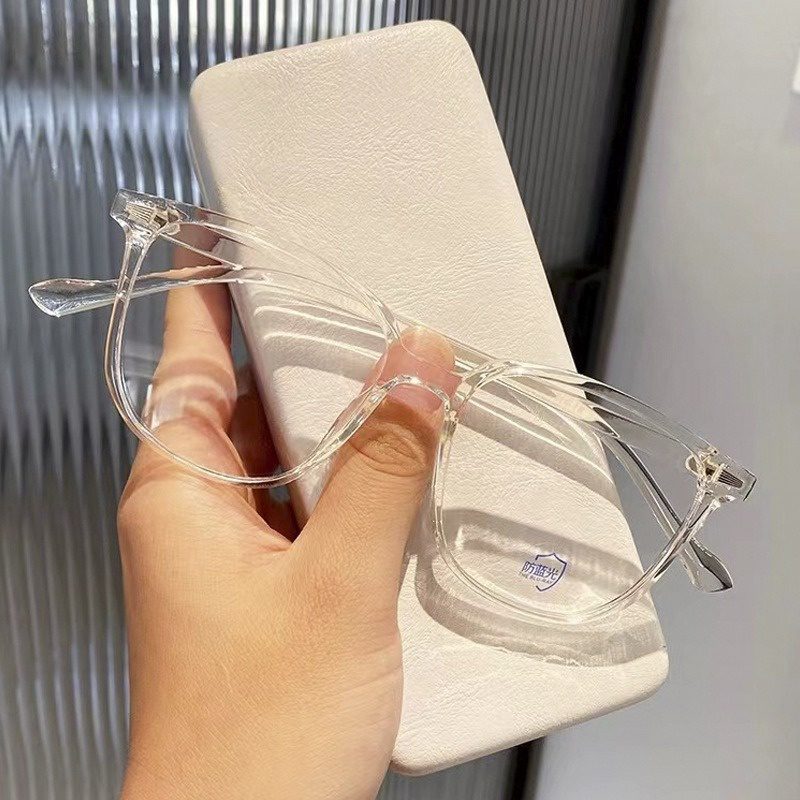 2PCS Black Frame Glasses Anti-blue Light Large Frame Flat Top Fashionable Optical Glasses Retro Style for Near-Sightedness