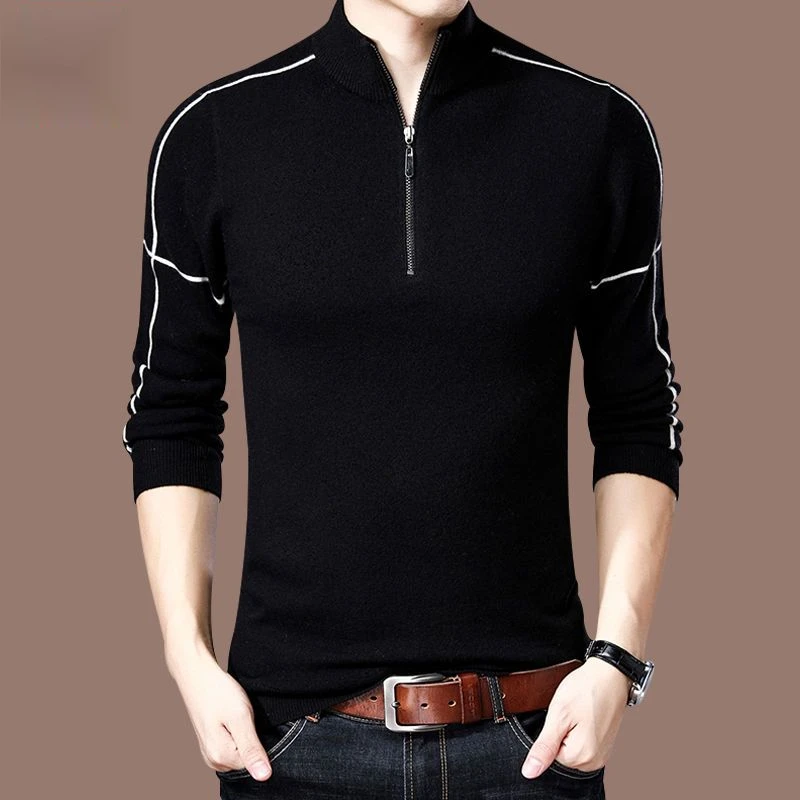 Legendary Paul Autumn and Winter New Pure Woolen Sweater Men's Half High Neck Zipper Men's Pullover Sweater Fashion_voghion.com