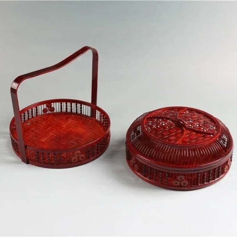 Portable Chinese Style Double-Layer Bamboo Basket Wedding Gift Fruit Basket  Decorative Food Storage Handcrafted Gift Box 3