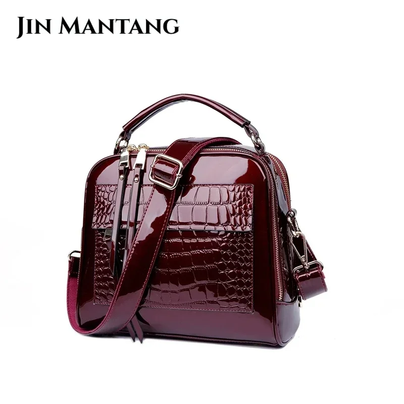 

New Designer Women's Handbags 2023 Quality Oil Pu Women Messenger Bag Crocodile Pattern Patent Leather Shoulder Bags Ladies Sac