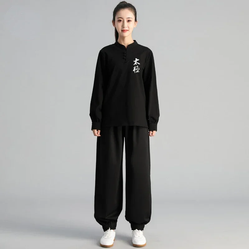 Tai Chi Suit Long Sleeved Pants Two-piece Suit Men's And Women's Cotton T-shirt
