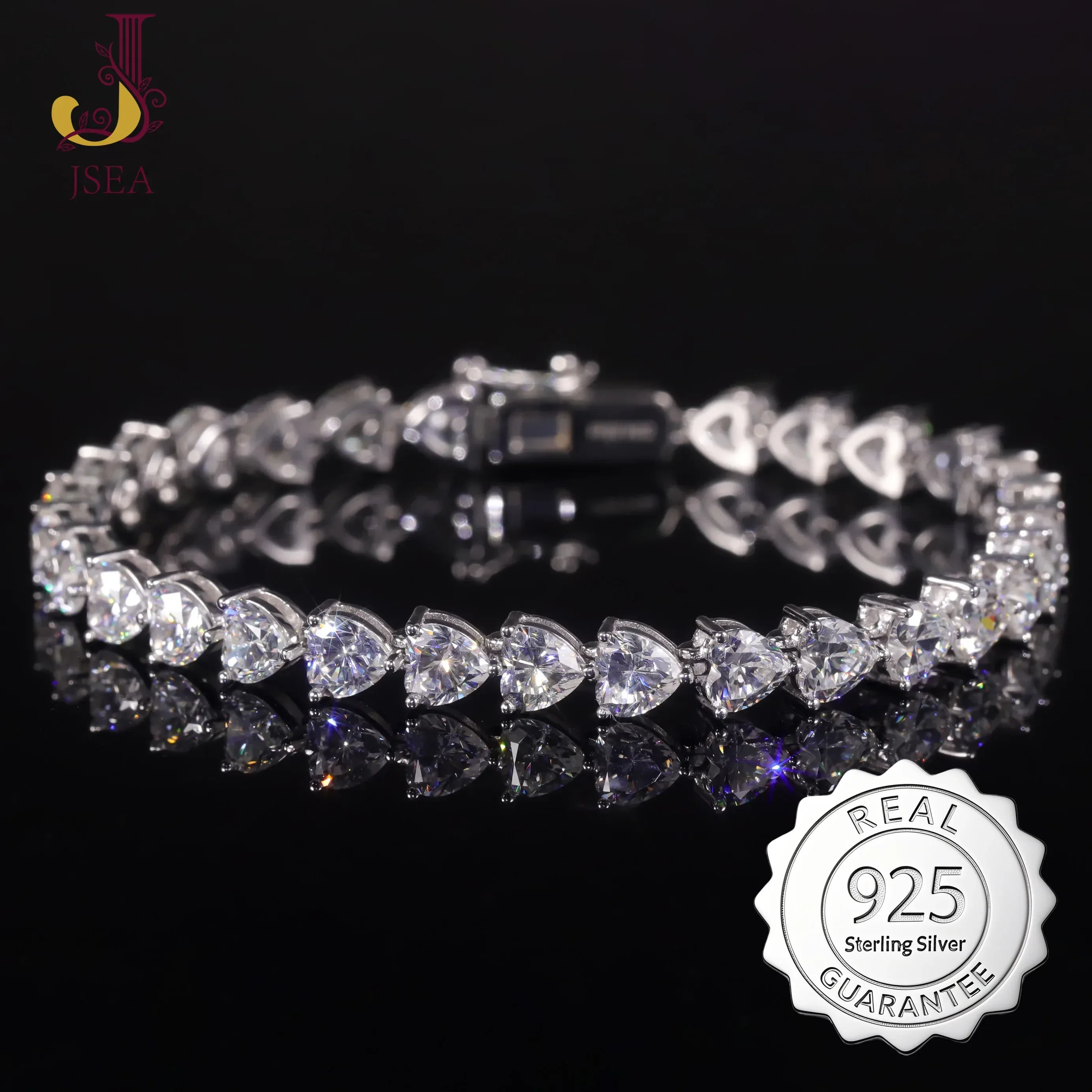 Waterproof 925 Sterling Silver Heart Tennis Bracelet with 5A Cubic Zirconia