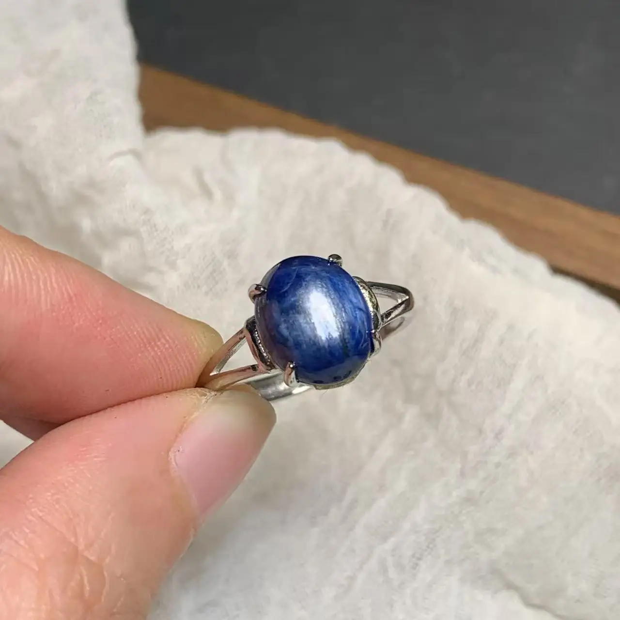10*8MM Natural Blue Kyanite Ring Adjustable Female Ring Jewelry for Women Gift Wholesale High Quality Vintage Fine