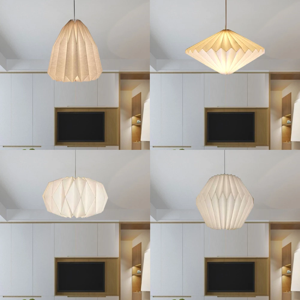 2022 Nordic Creative Paper Origami Lantern Shade Foldable Hanging Pendant Light Art Decor for Living Room Bedroom Dining Room