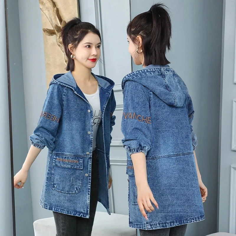 Riolio Spring Men Denim Jacket Men Loose Mid-Length Denim Casual Coat Male Turn-Down Collar Trenchcoat Korean Fashion Outerwear