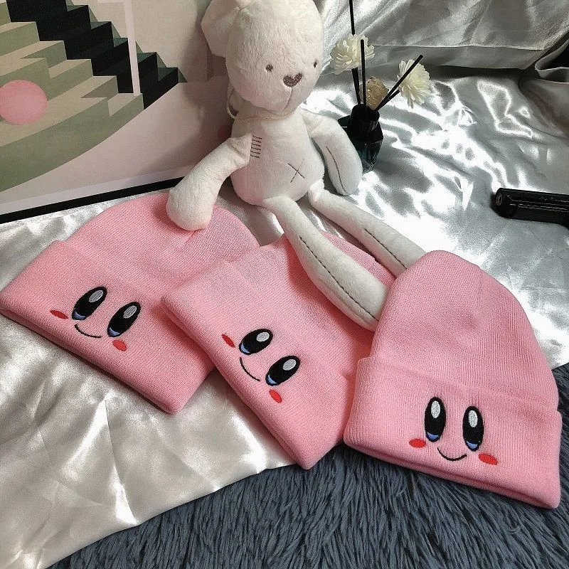 Kirby gorros de punto de Anime para mujer, gorro de invierno, Skullies