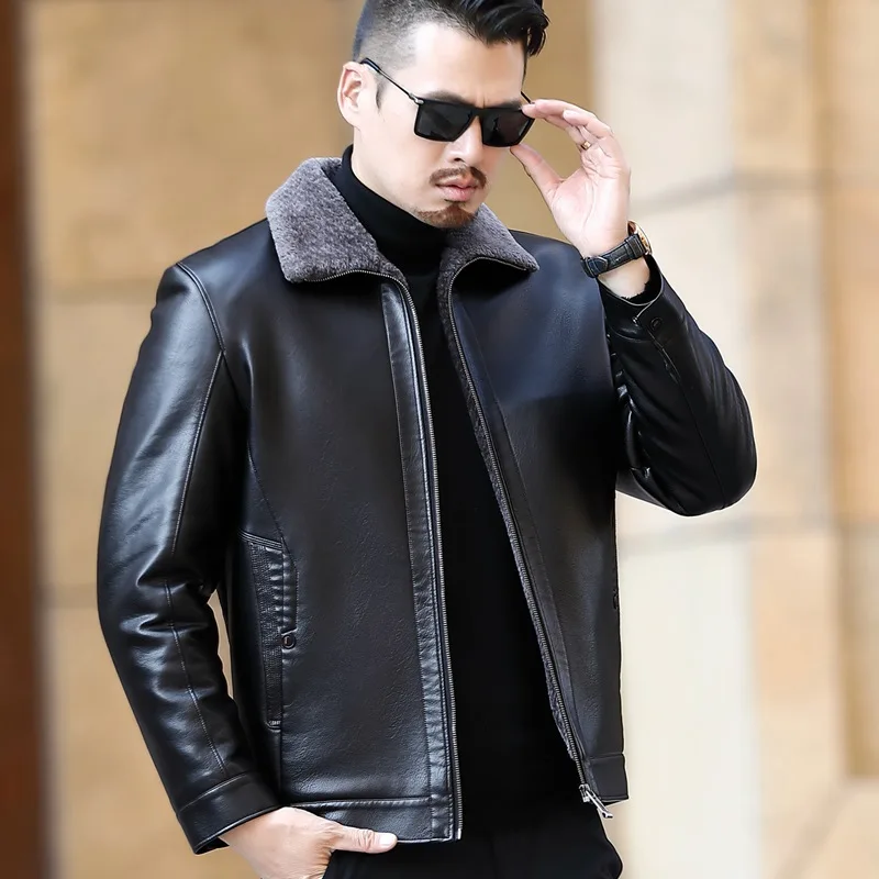 Men Leather Jacket YX-22 Natural Cotton Sheepskin Jacket For Autumn And Winter Men's Collar And Fluffy Thick Middle Young Man's Fashion Top