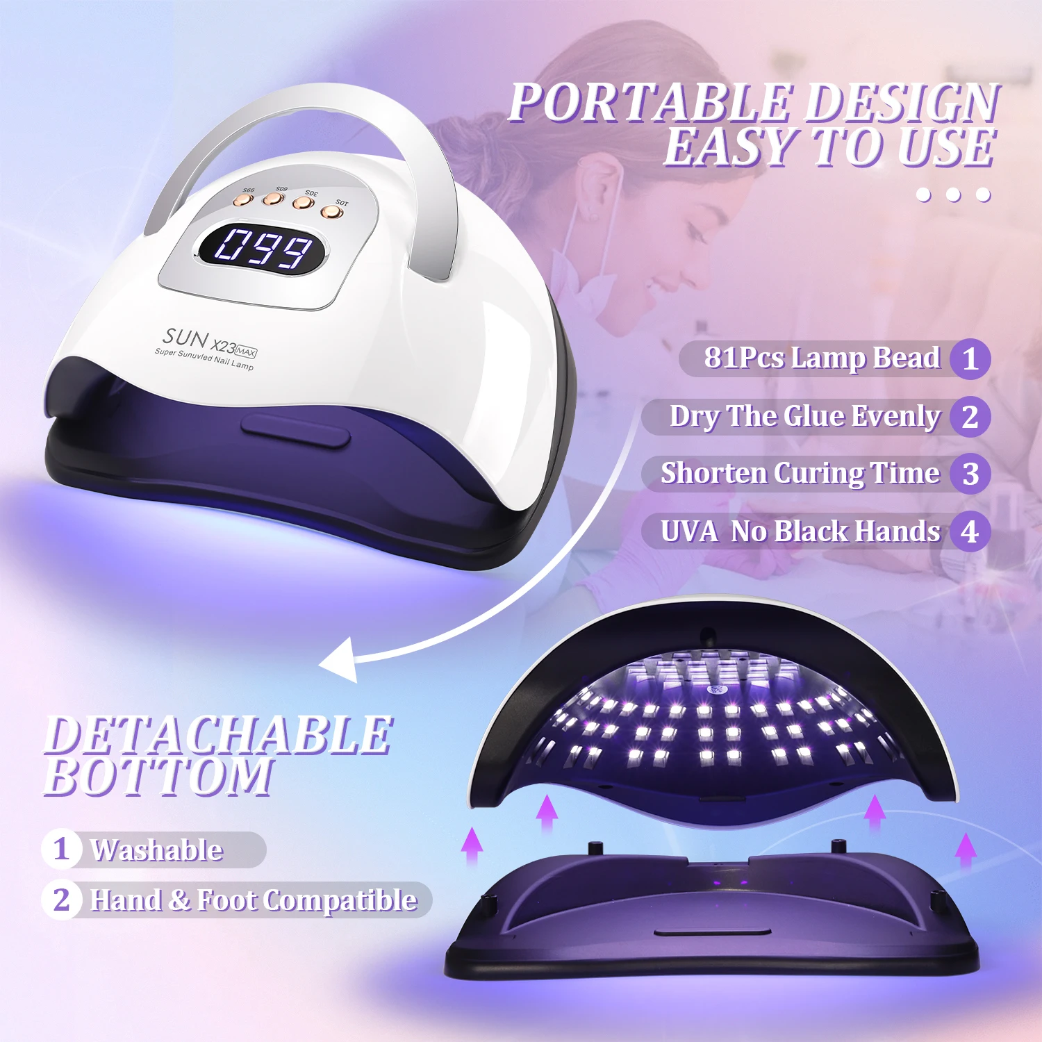 DianaBeauty 380W 81LED 손톱용 UV LED 램프 모든 젤 매니큐어 건조용 강력한 네일 건조기 매니큐어용 UV 라이트 건조