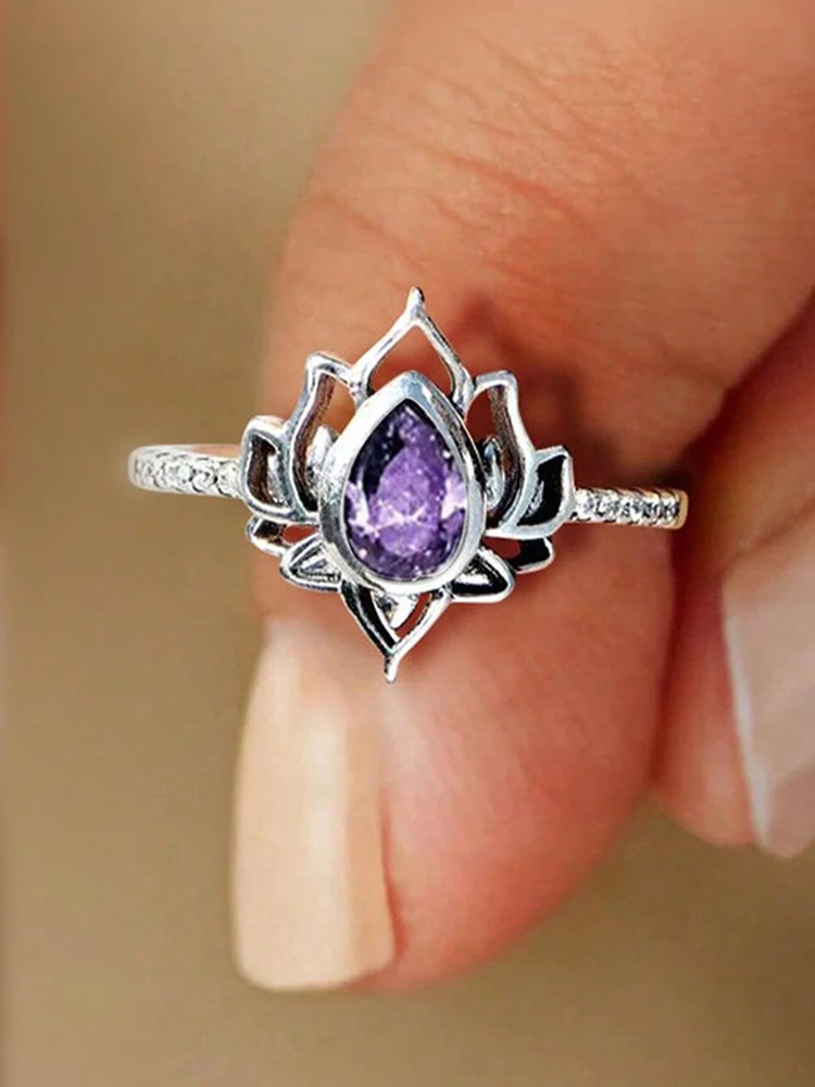 Ring aus 925er-Sterlingsilber, mehrfarbig, Lotusblumen, Wassertropfen, Zirkon, für Damen, Jahrestag, luxuriös, hochwertiger edler Schmuck – Detail 10