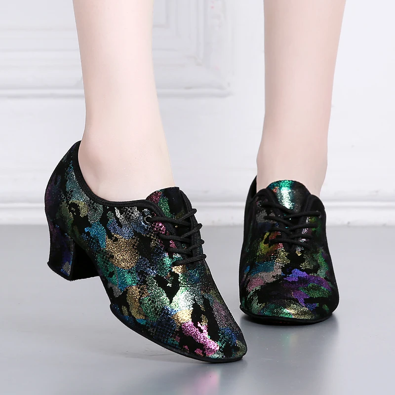 Colorful Natural leather Latin Dance Shoes Ventilation Teacher Shoes With Soft Square Dance Shoes Sneakers Ballroom Dancing 6