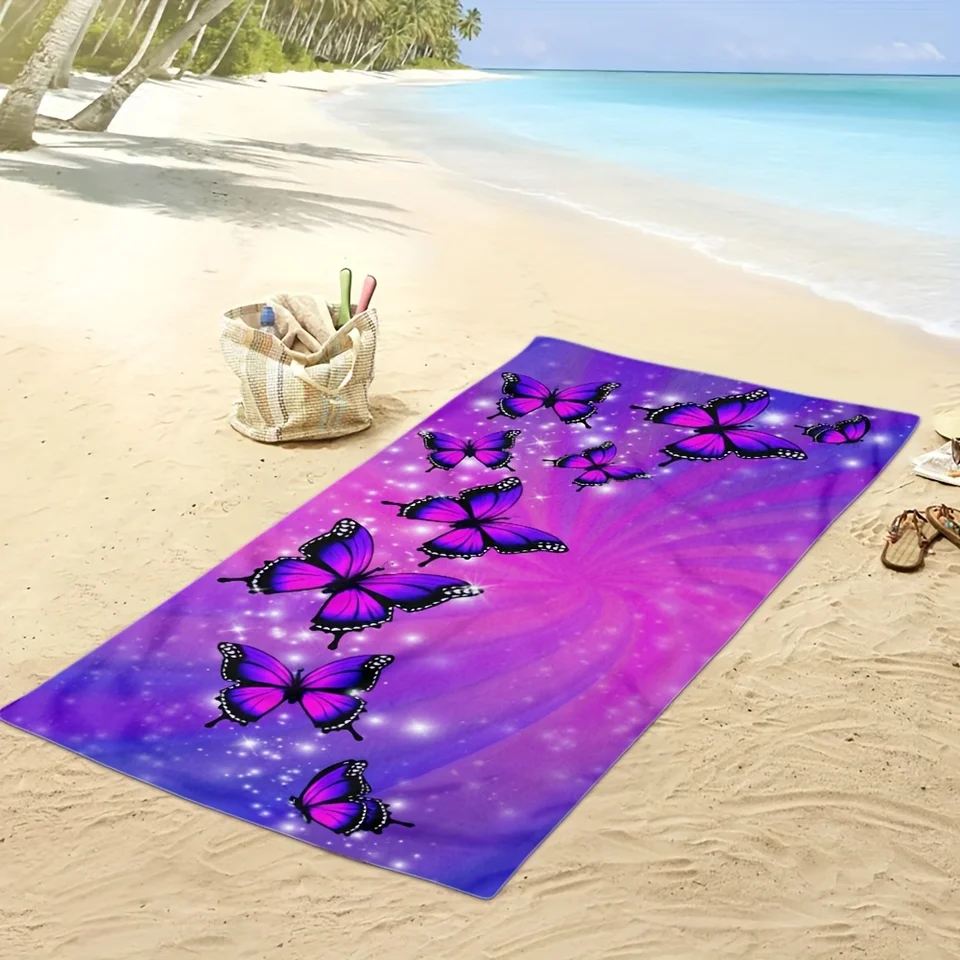 Purple Butterfly Pattern Beach Towel - Super Water Absorbent Swimming Wrap  Towel, Lightweight Microfiber Beach Blanket - AliExpress, image size:960x960