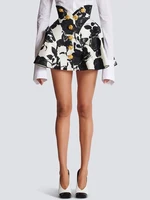 HIGH STREET Newest 2026 Runway Designer Fashion Women's Metal Rose Buttons Printed Floral Mini Skirt