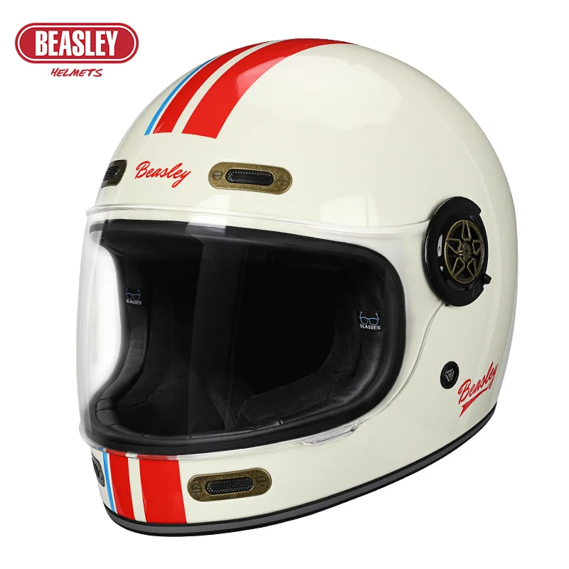 Beasley-レトロなオートバイのヘルメット、フルフェイス