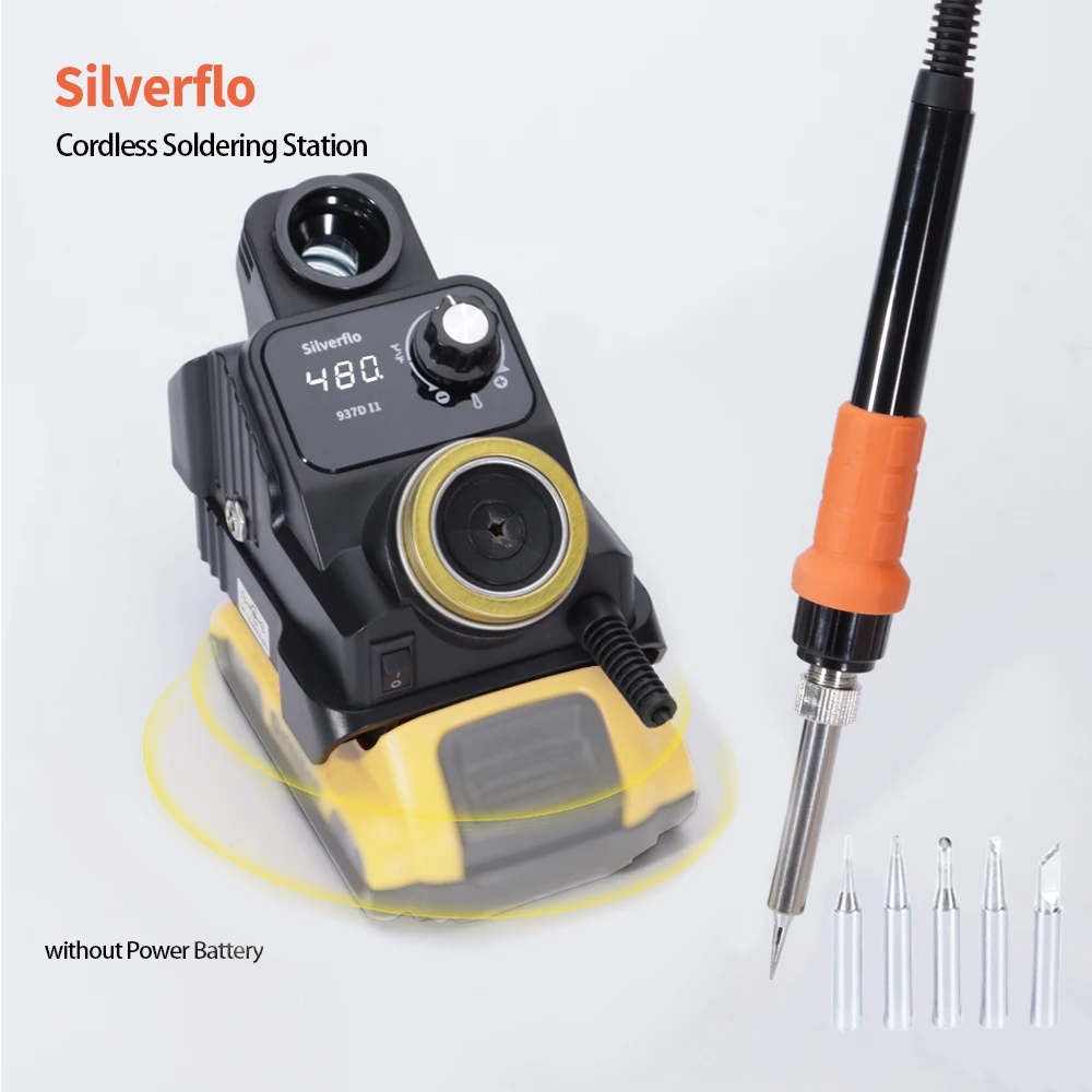 Silverflo 937D-I Cordless Soldering Station Solder Iron Station with Sleep Mode for DEWALT/Milwaukee/MAKITA/Battery 18/20V soldering station