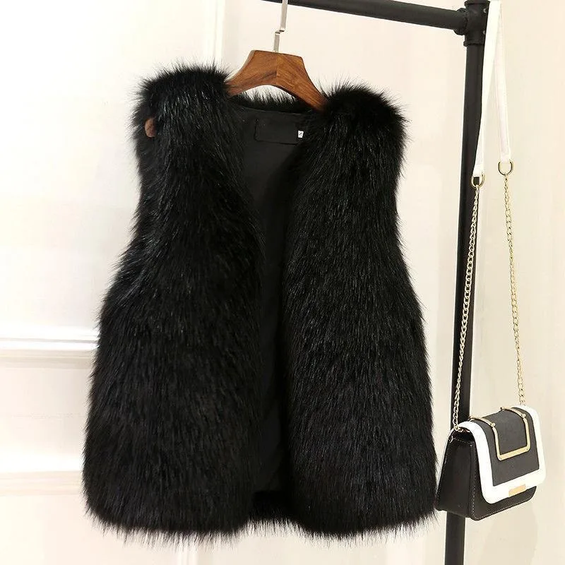 Autumn New Fashion Warmth Jackets Elegant Ladies Fall Vest Fluffy Gilet Jacket Solid Streetwear 2023 Winter Women Fur Vest Coat
