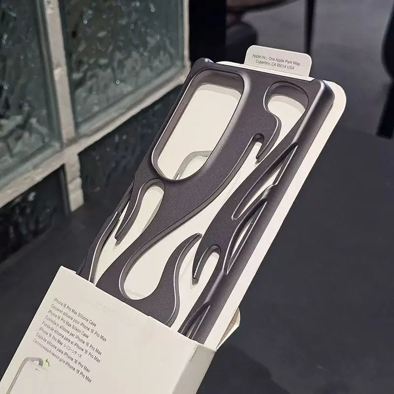 Luxury Plating Hollow 3D Flame Pattern Shockproof Soft Phone Case