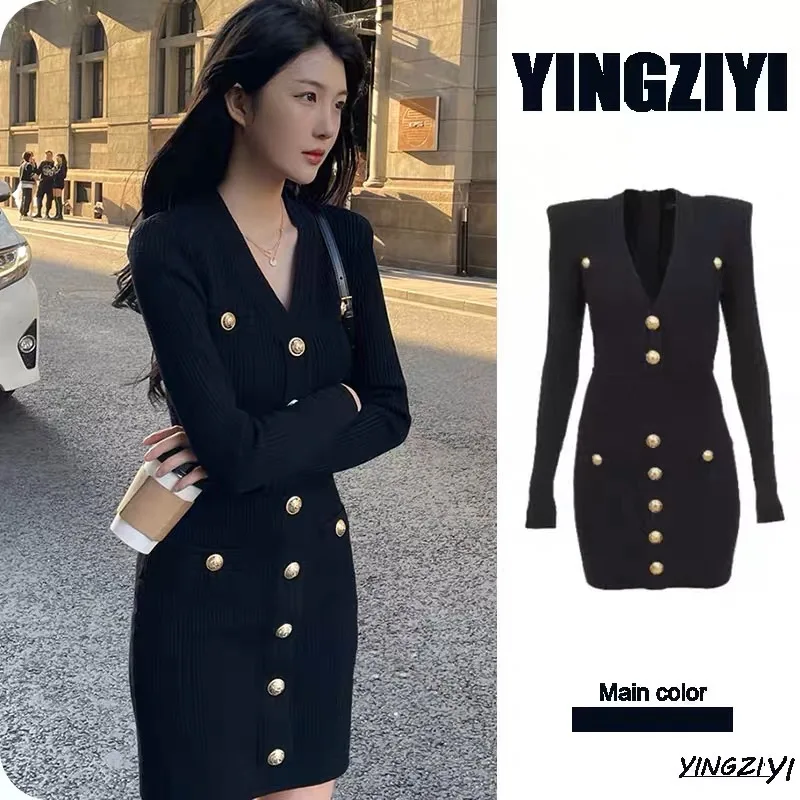 

2023 Early Autumn New V-neck Small Fragrant Style Knitwear Shows Slim and Elegant Temperament Small Crowd Party Dress