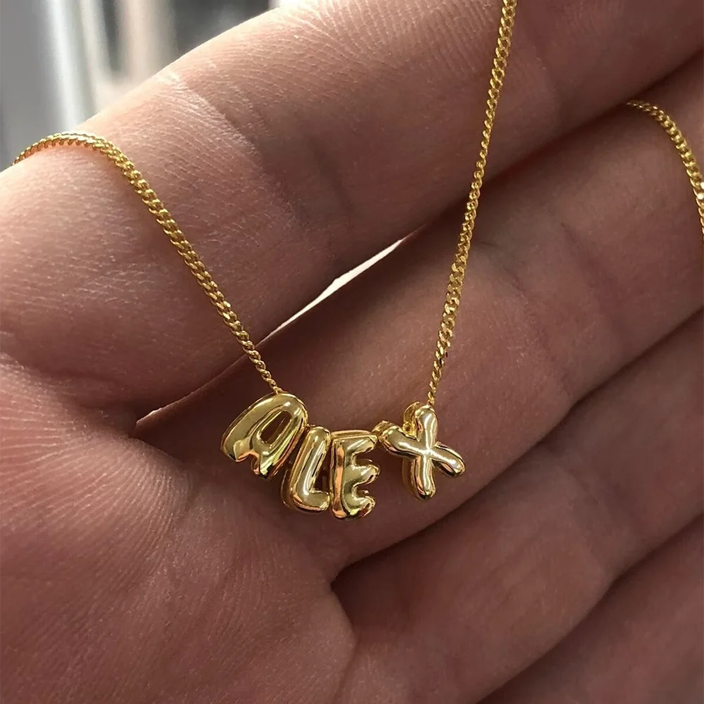 Bubble Letter Necklace, Personalized Gold Necklace, Custom Initial Necklace,  Silver Initial Pendant, Personalized Jewelry, Gift for Her - Etsy