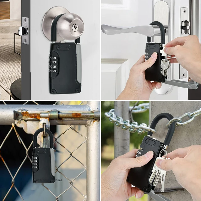 Padlock Key Lock Box Small Combination House-Outside Black Weatherproof 4 Digit Code Keys Safe Storage For Realtor Contractor 5