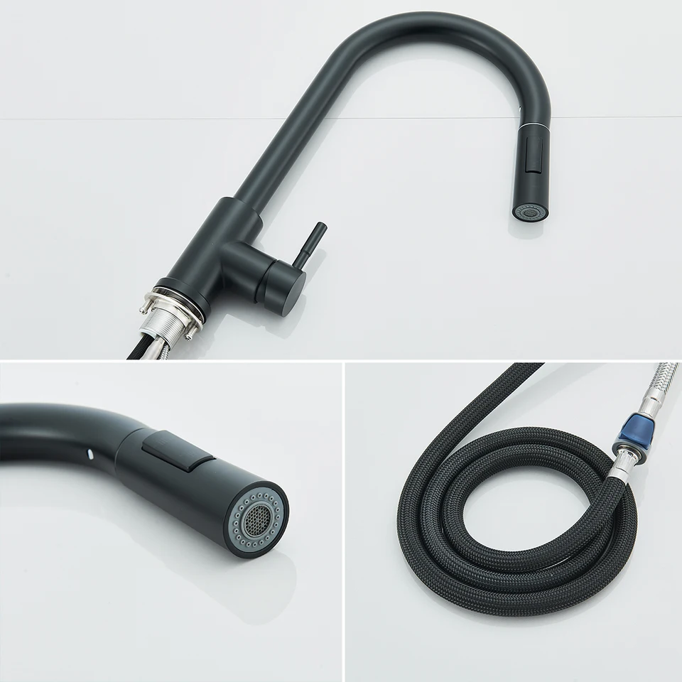 Black Pull Out Kitchen Faucet with Mixer Function