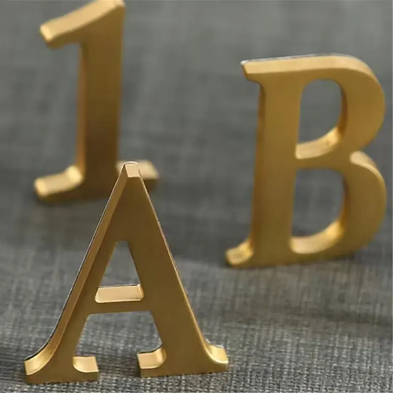 House Number Signs Solid Brass Number 0-9 Letters English Alphabet Wall Adhesive