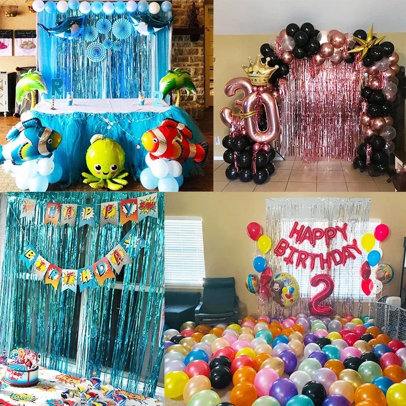 Birthday Party Wedding Decoration Backdrop Curtains Glitter Glossy Fringe Tinsel Foil Curtain Baby Shower Anniversary birthday background supplies birthday backdrop decoration birthday party supplies